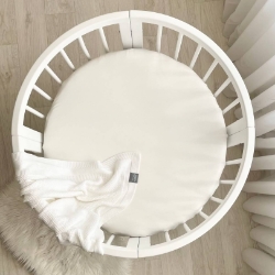 Husa saltea rotunda patut bebe copii cu elastic, 70 x 70 cm, milky